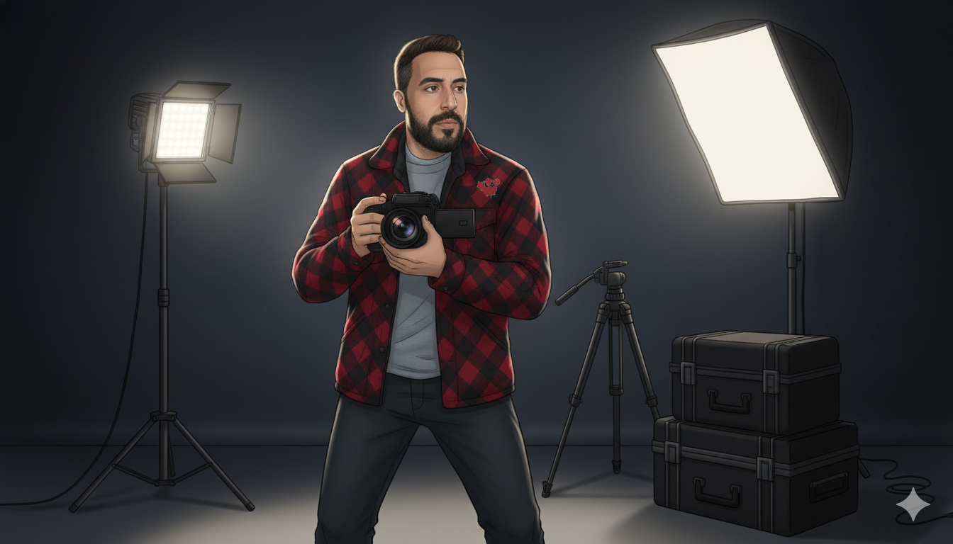 Multimedia universe character frame showing recording studio aesthetic